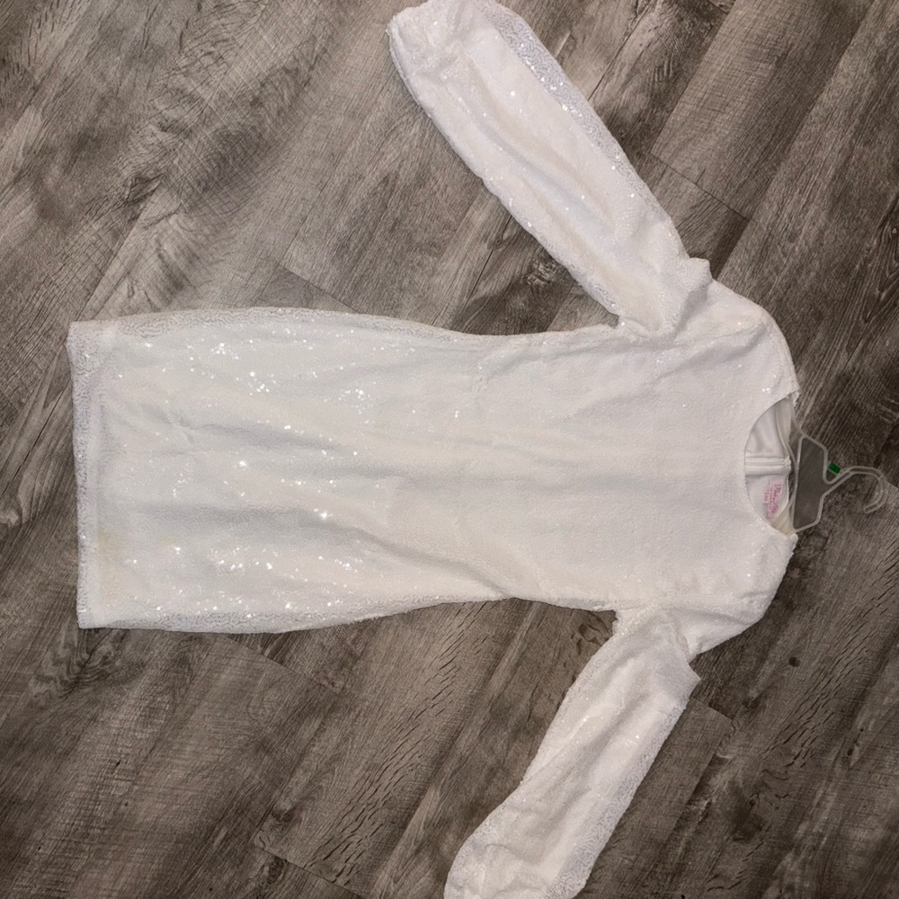 Girls' White Sequin Long Sleeve Top